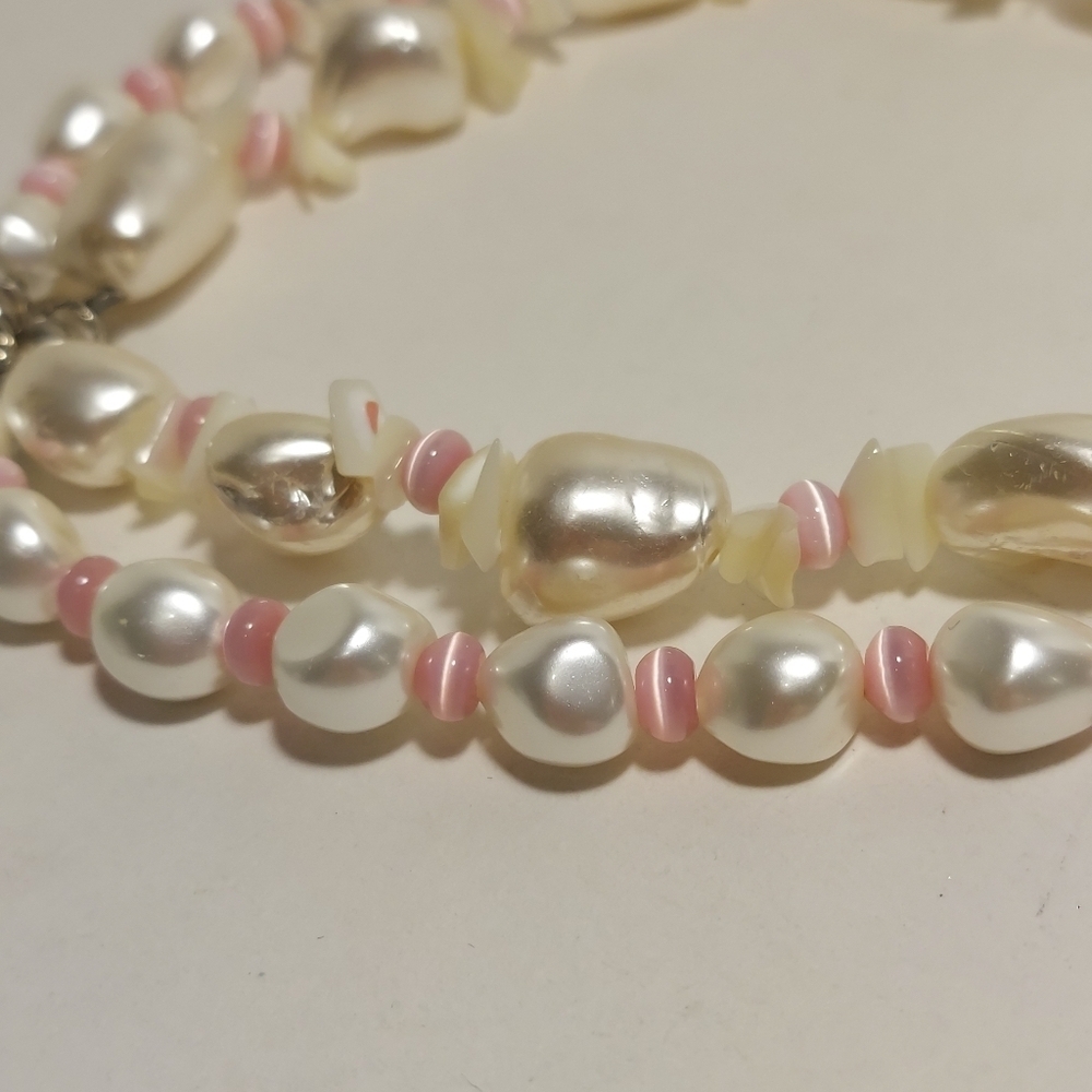 Freshwater Pearls & Pink Beads Shell Pendant Necklace Double Strand Magnetic - Picture 7 of 13